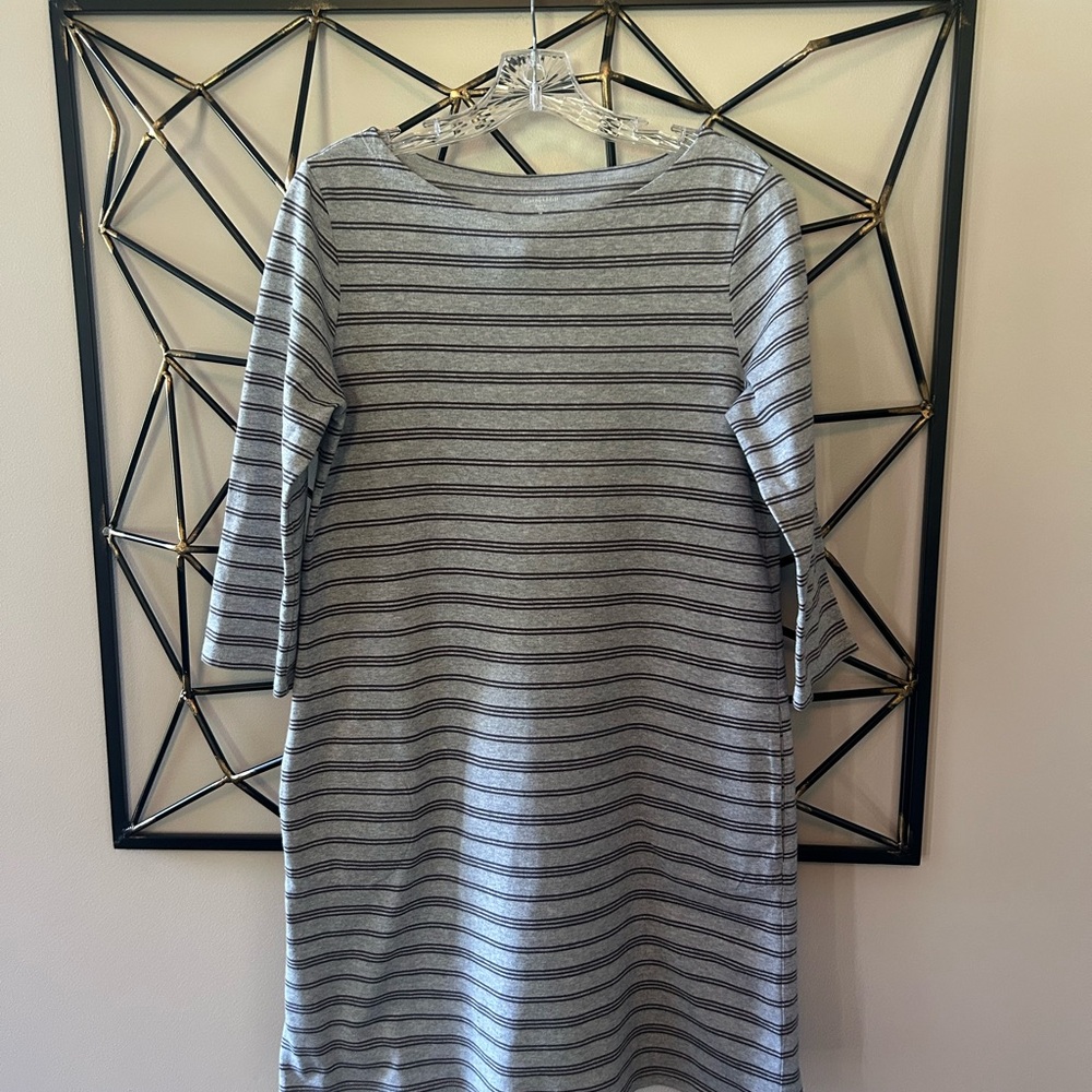Garnet Hill Heather Gray Dress with Charcoal Stripes